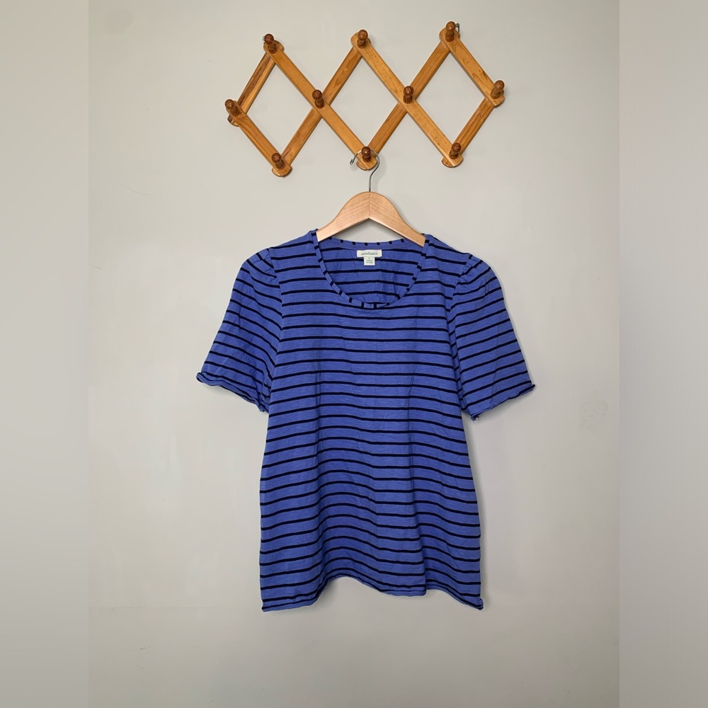 Women’s Sundance Blue/Navy Striped Scoop Neck Shirt Sleeve Shirt Top SZ L